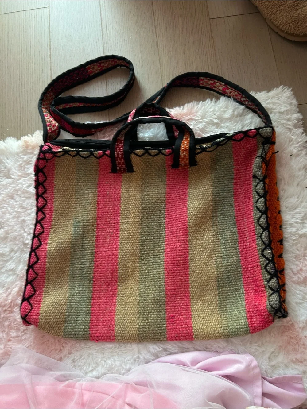Handwoven Blanket Striped Tote Bag